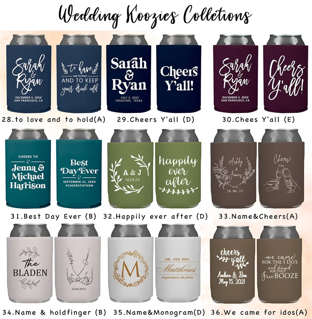 Personalized Wedding Can cooler design collections, beer hugger, Stubby Cooler, custom party favor, wedding favors promotional p