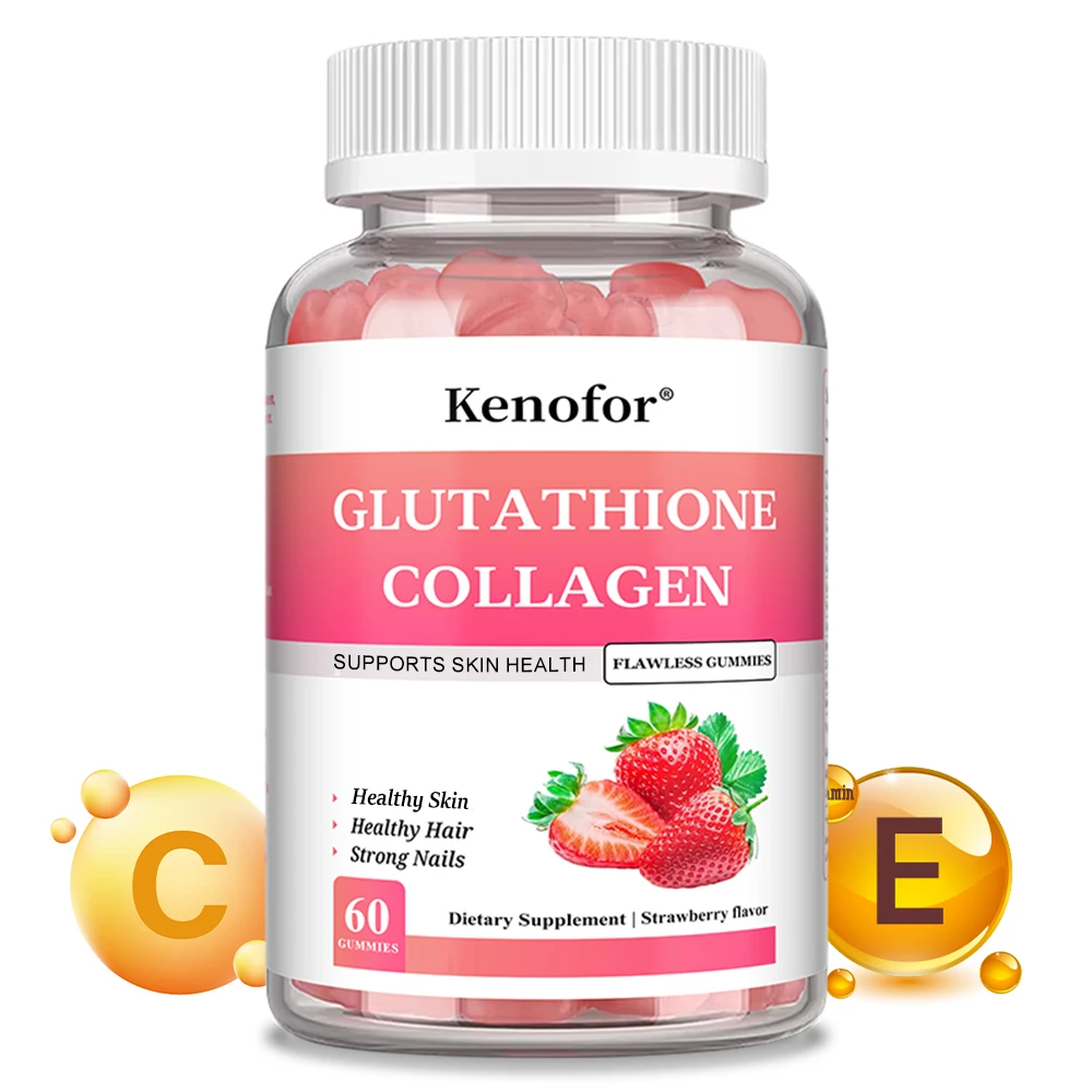 

Glutathione Collagen Gummies, Skin Brightening & Anti-Aging, Supports Hair, Skin & Nail Health, Strawberry Flavor, 60 Count