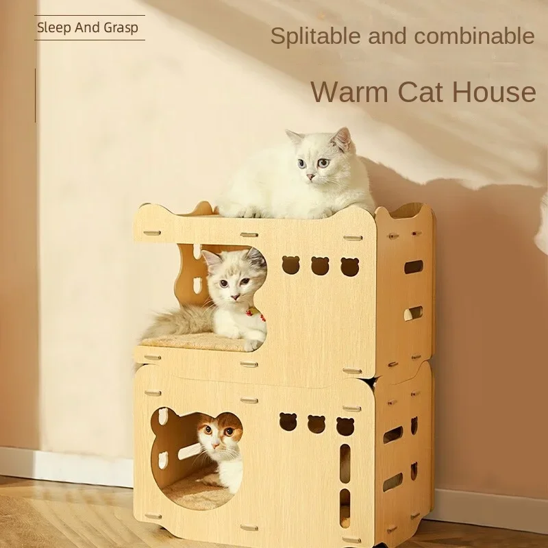 

Four Seasons General Winter Warm Cat House Villa, Scratch Board, Double Layer Pet Nest