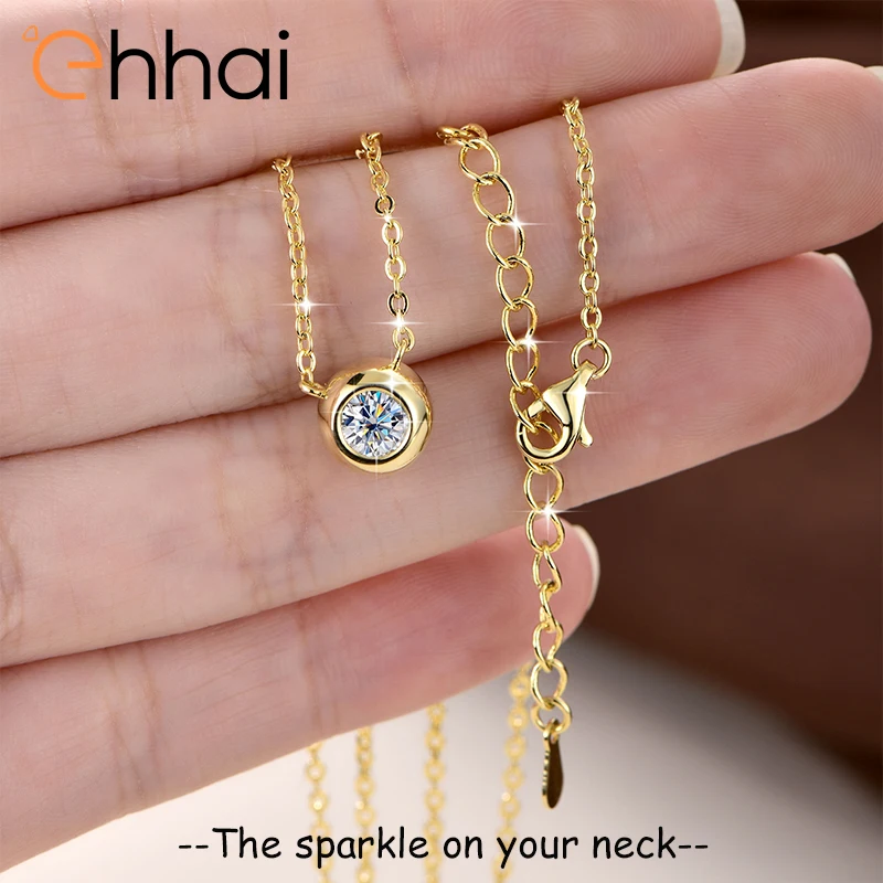 

Ehhai GRA Certified 5mm Round Cut Moissanite Bubble Pendant Necklace Chain for Women 14K Gold Filled Fine Jewelry Wedding Gifts