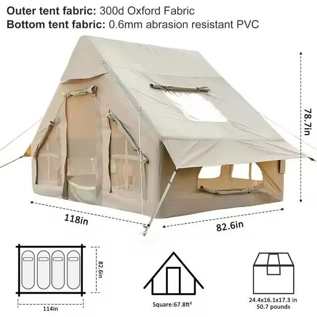 Inflatable Camping Tent Outdoor waterproof oxford large cabin house tent luxury glamping air tent