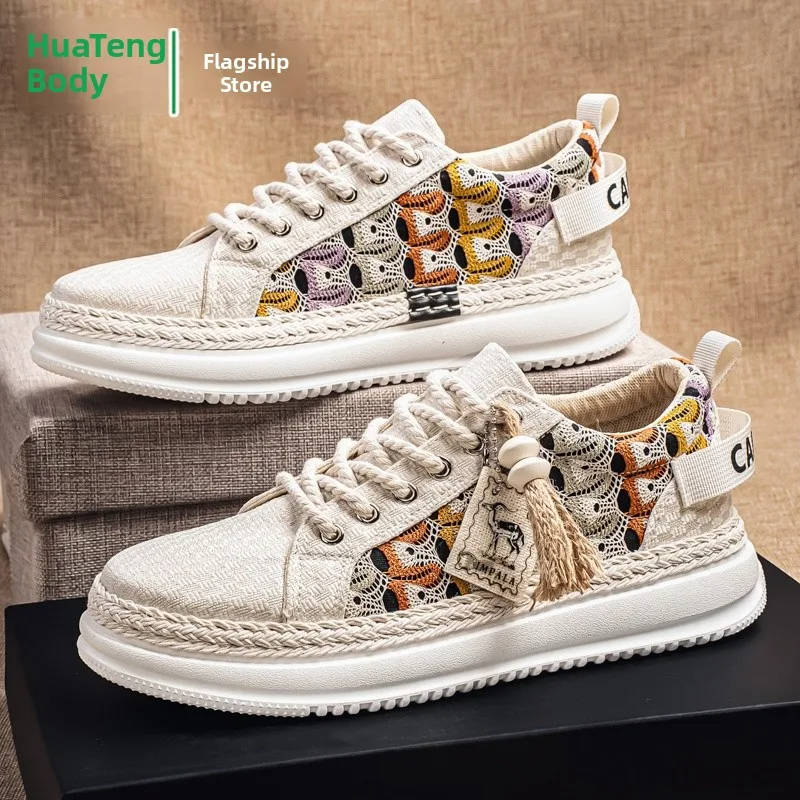 

Men's Summer 2026 New Style Breathable Casual Canvas Slip-On Shoes Linen Sports Thick Bottom Heightening Cotton Shoes
