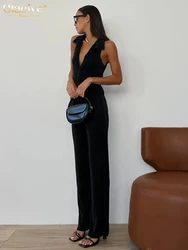 Clacive Bodycon Black Pleated 2 Piece Sets Women Outfit 2023 Summer Sleeveless Tank Top With High Waist Wide Pants Set Female