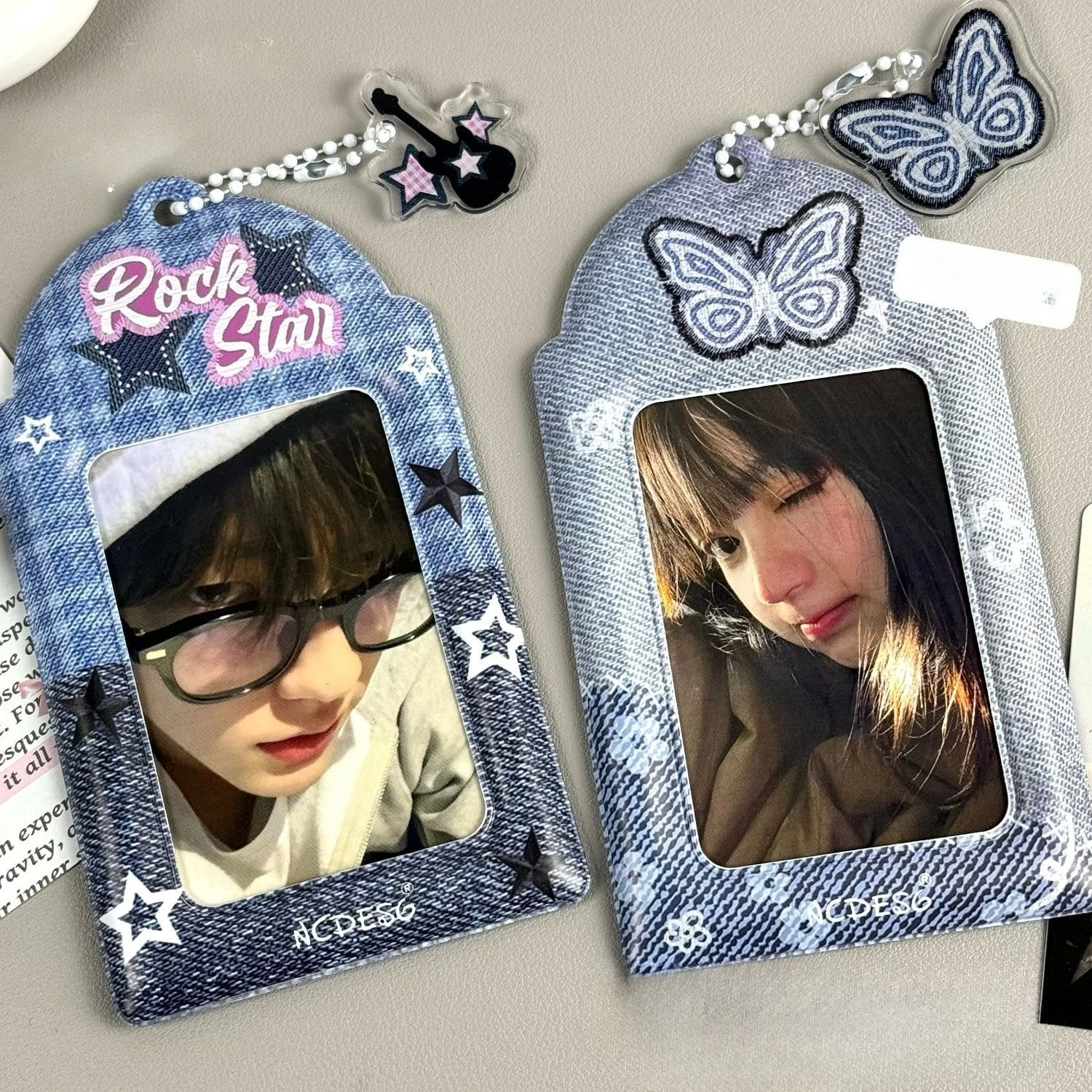 2pcs Denim Butterfly Guitar Print PVC Photocard Holder Kpop Idol Card Polaroid Photo Case