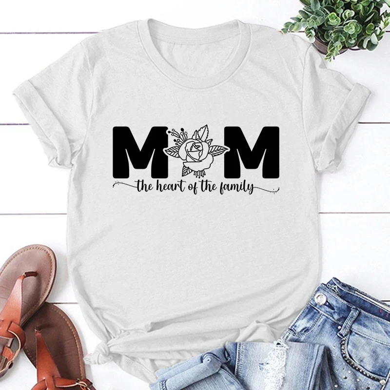 Camiseta de mamá el corazón de la familia para mujer, camiseta del Día de la madre, ropa de calle Harajuku, camisetas informales