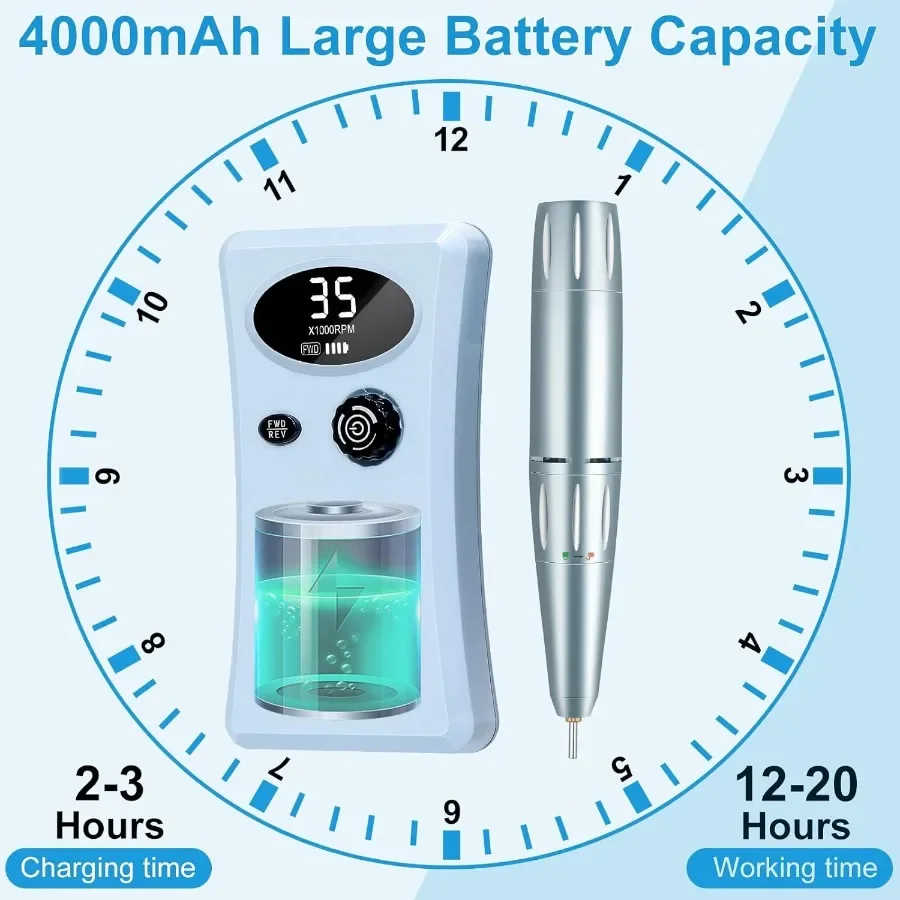 Perceuse à ongles électrique 35000 tr/min, lime à ongles professionnelle avec batterie Rechargeable pour ongles en acrylique et en Gel, conception Portable
