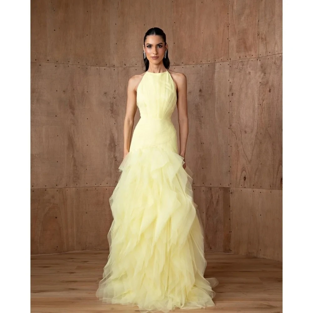 A-line Backless Evening Dresses Multi-Layered Fabric Floor-Length Prom Dress Exquisite High Quality Party Gowns Women Customized