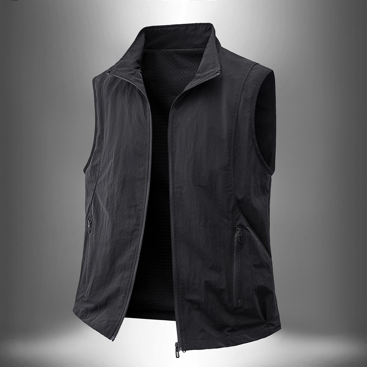 Men Autumn Stand Collar Vests Water Resistant Breathable Zip Up Sleeveless Jackets Casual Loose Outwear Waistcoat Mens Vest