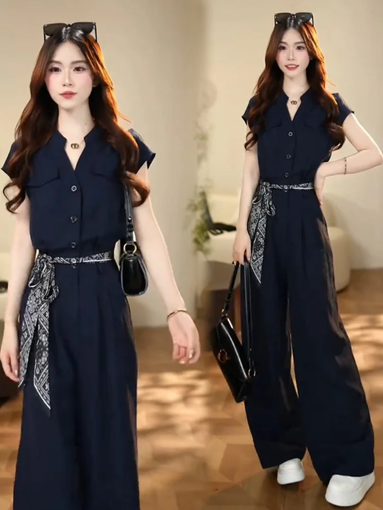 Mono ligero Ele para mujer, novedad de verano, diseño, sensación de gama alta, traje de una pieza adelgazante, informal, con cuello irt y botones...