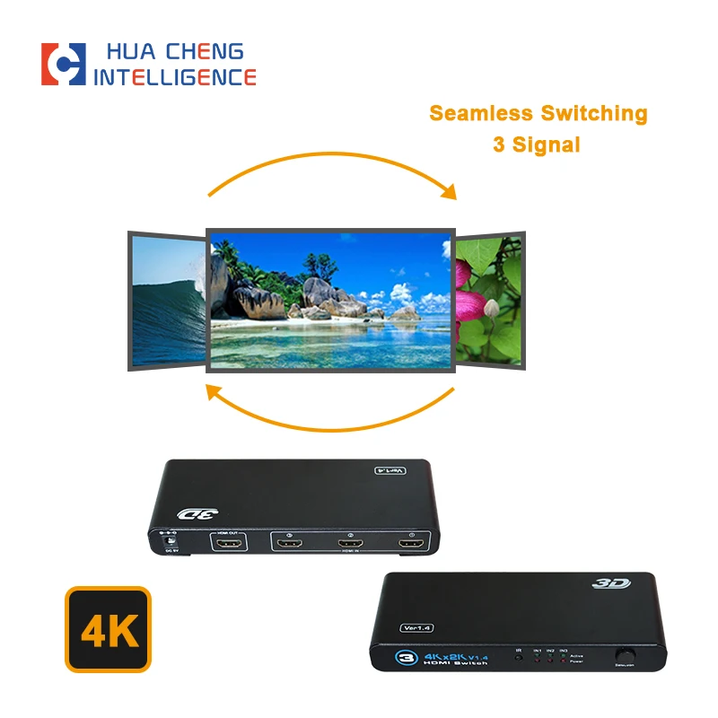 

AMS H3S1 HD 3X1 3 In 1 Out 4K*2K 1080P 4K 3D Signal Switcher Led LCD Display Remote Control For PC Laptop TV