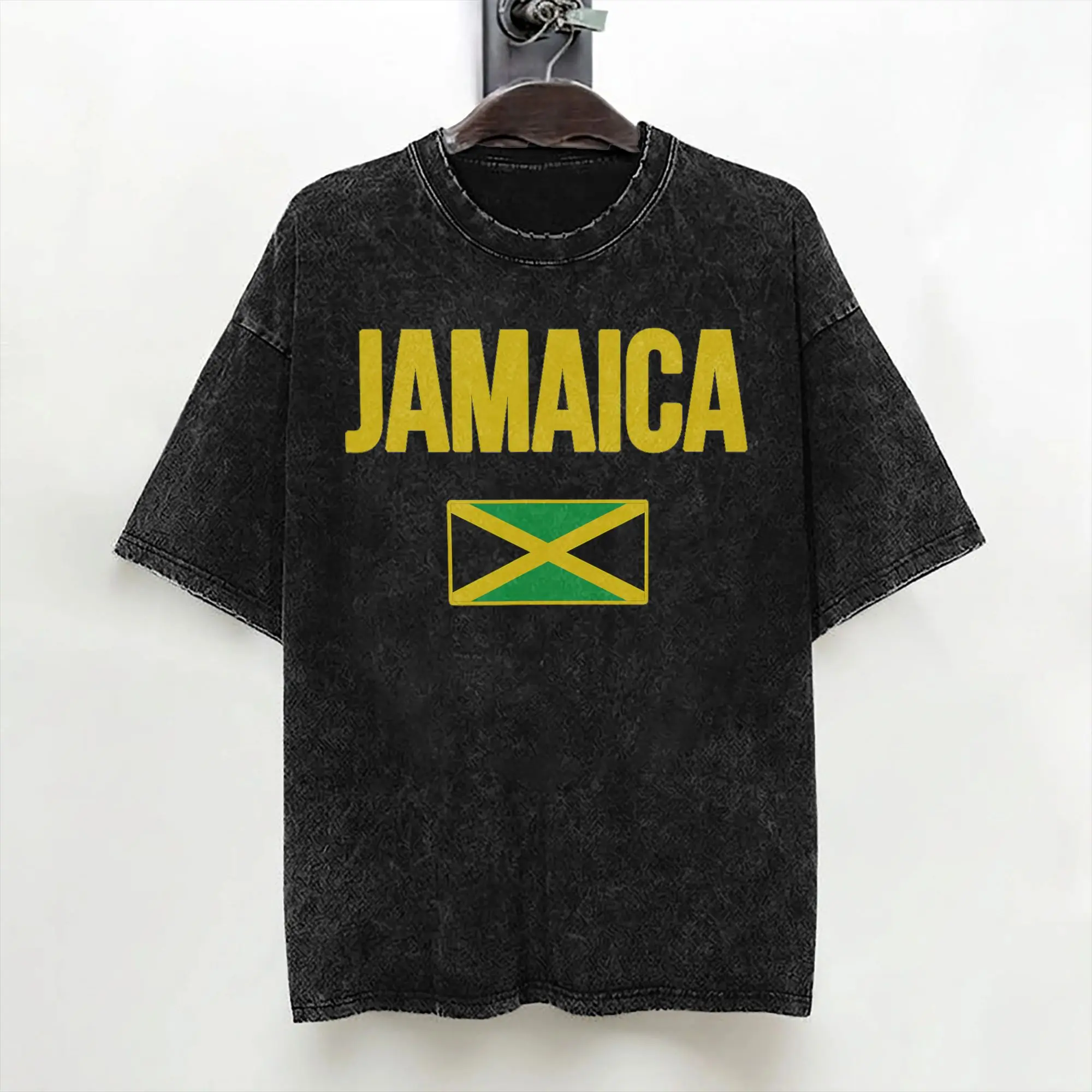Jamaica Flag Jamaican T Shirt Washed Short Sleeve Harajuku T-Shirts  Retro for Men Women Streetwear Summer Tops Tees