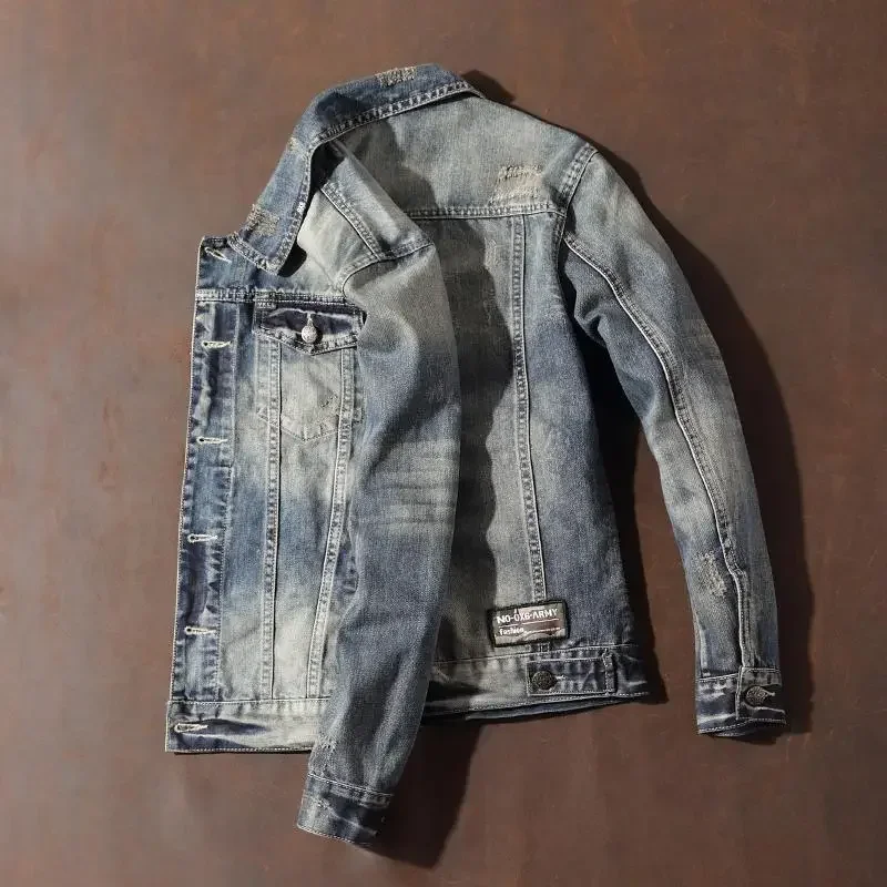 

Мужские джинсовые пальто на пуговицах, байкерская мотоциклетная мужская джинсовая куртка, популярная корейская одежда, стираная быстрая доставка, фирменная на борту Y2k Rock