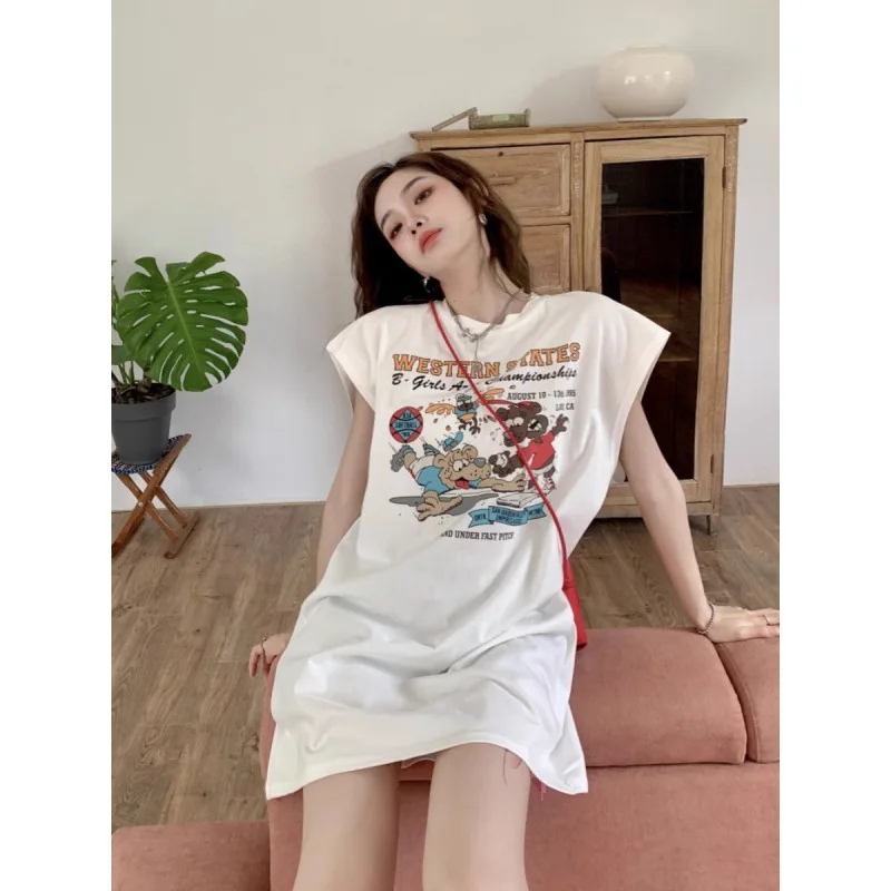 Retro Cotton Thin Sports Vest Sleeveless T-shirt Women's Summer Wear Loose Basketball  Top