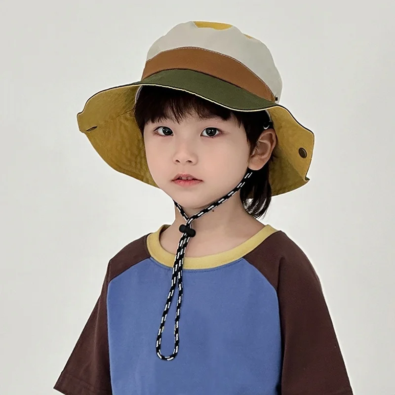 Kids Fisherman Hat Children Boys Girls Camping Hiking Hat Spring Summer Adjustable Toddler Visor Caps With Windproof Rope