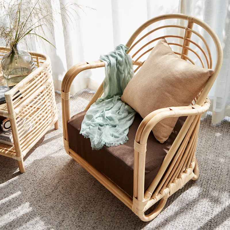 Sofa Wohnzimmer einfacher Freizeitstuhl Internet Celebrity B & B natürliches Rattan handgewebtes Rattan dreiteiliges Set