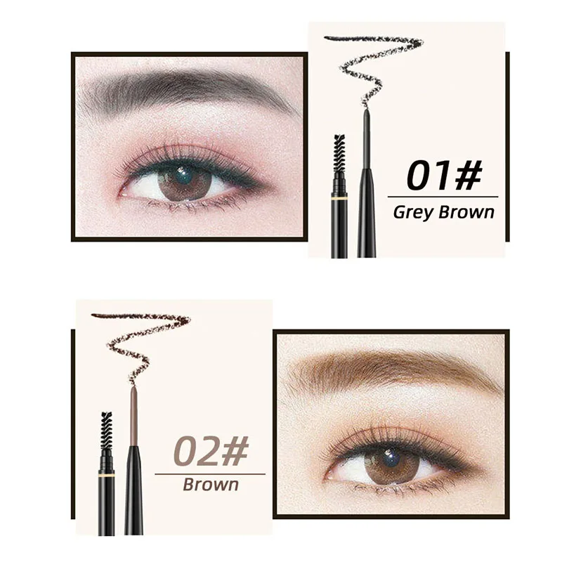 Private Lable Wholesale Thin Automatic Eyebrow Pencil Customized No Logo Slim Waterproof Double Eye Brow Pen Makeup