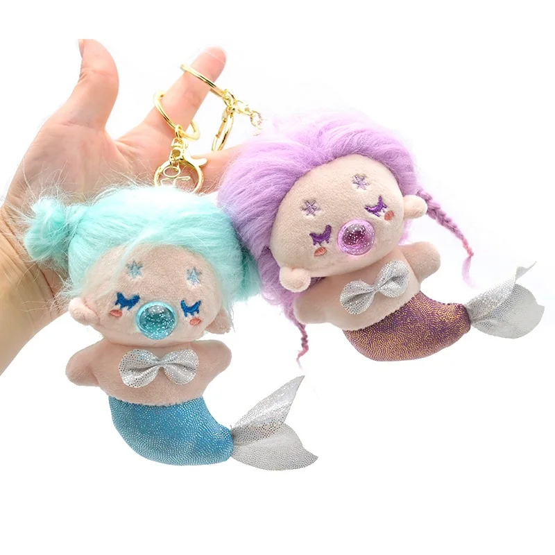 Cartoon Long Hair DIY Fried Mermaid Plush Doll Keychain Cute Little Mermaid Doll Pendant Backpack Decoration Kids Birthday Gift