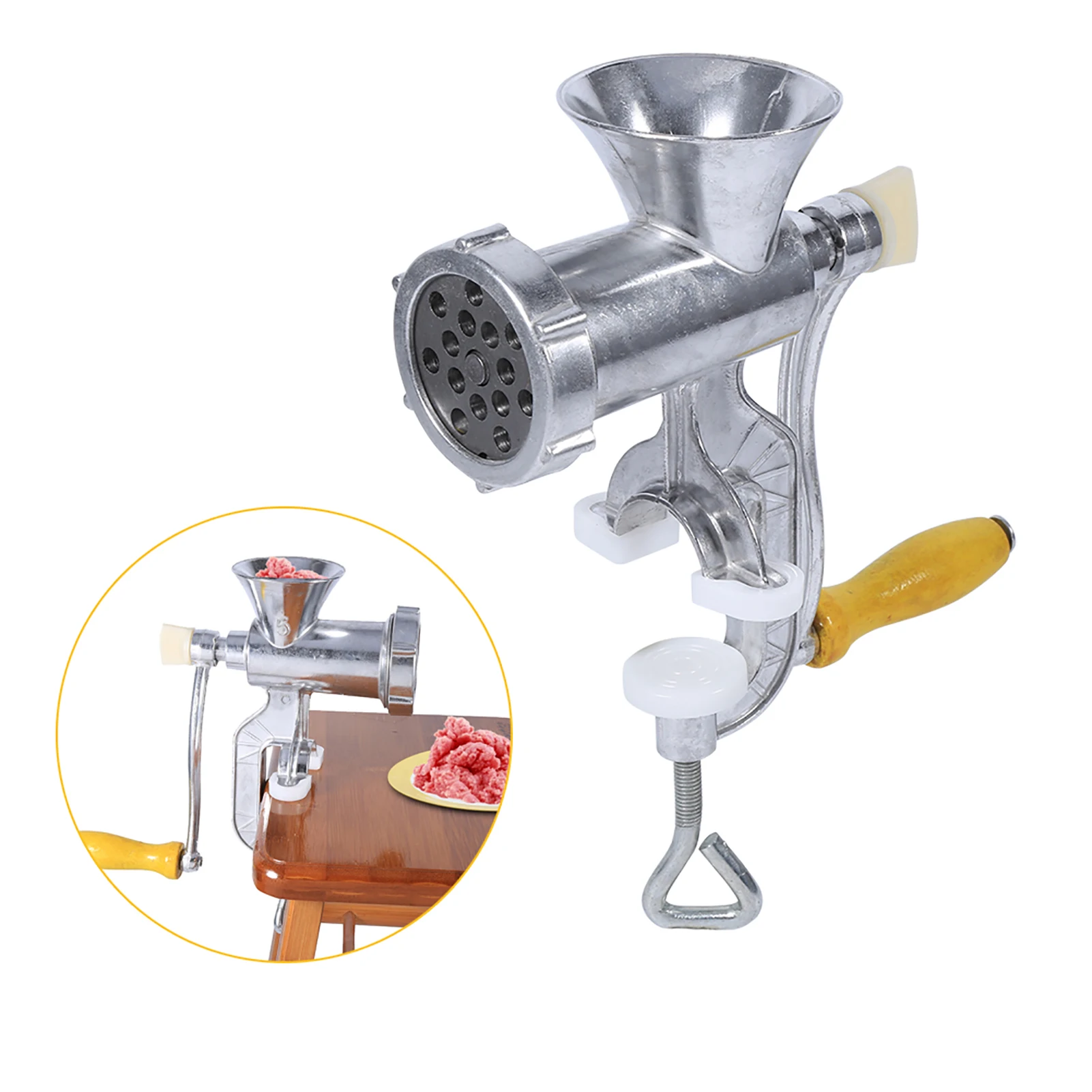 

Manual Meat Grinder Aluminium Alloy Hand Operate Sausage Beef Mincer Table Home Kitchen Tool for Dumplings Making