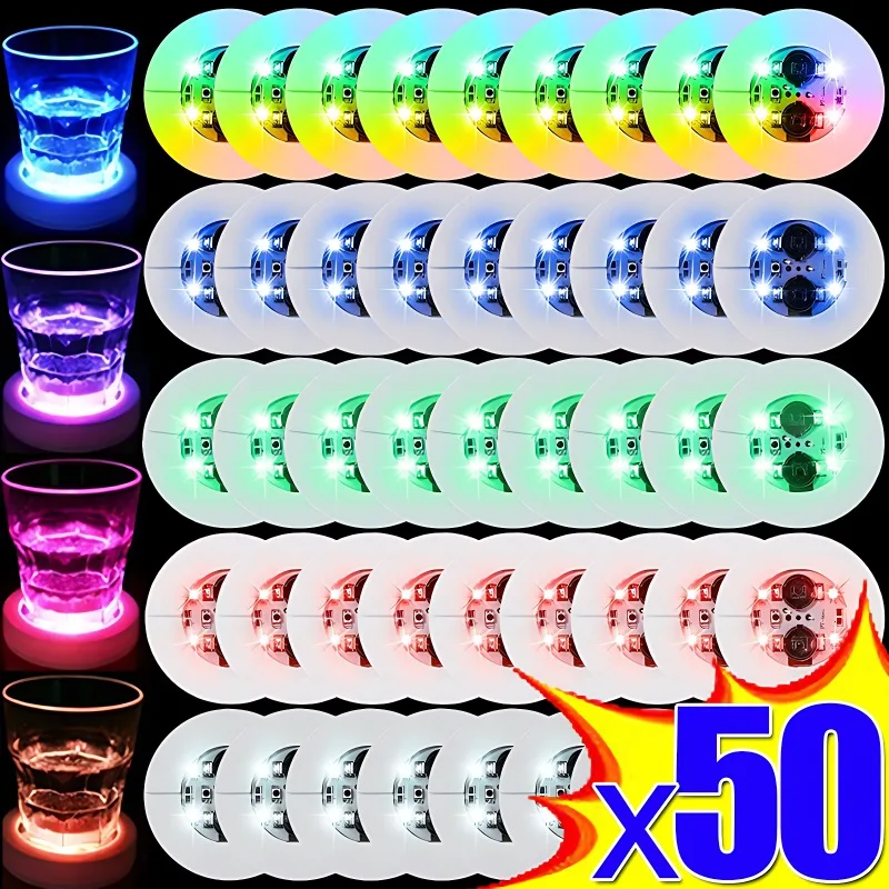 

5/50PCS LED Coaster Light Up Bottle Stickers Liquor Drink Luminous Cup Mat Club Bar Party Car Wedding Party Vase Decoration