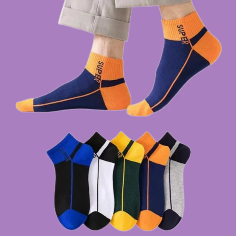 5/10 Pairs 2024 New Men's Short Socks Thin Breathable Sweat-absorbent Deodorant Short Tube Socks Color Matching Boat Socks