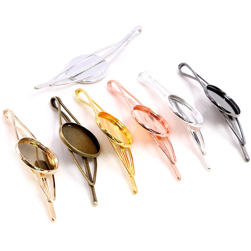 20mm 5pcs High Quality Bronze Silver Plated 7 Colors Copper Material Hairpin Hair Clips Hairpin Base Setting Cabochon Cameo