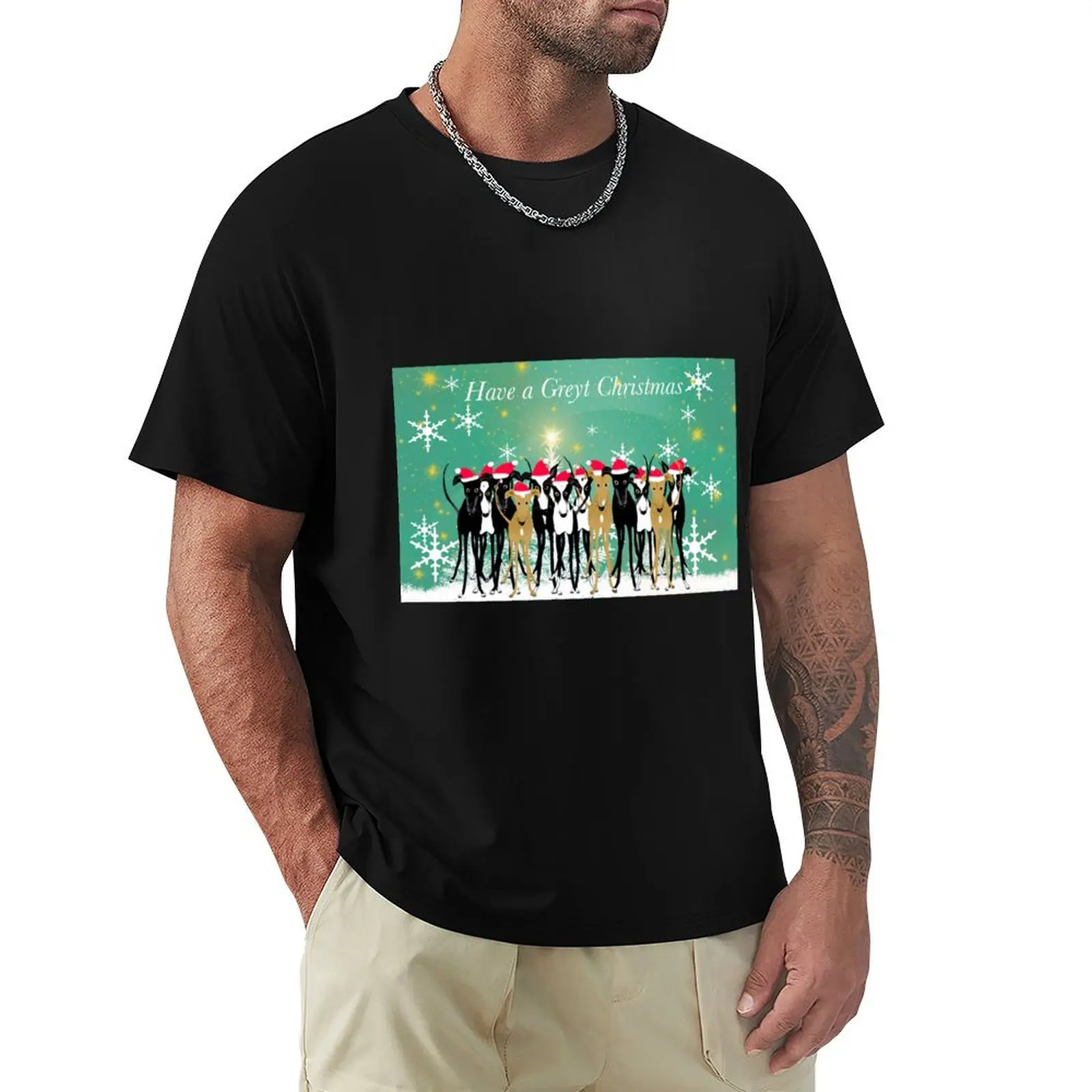 Greyhound, Sighthound- Have a Greyt christmas message (2) T-Shirt Daily Wear Plain Short Sleeve Shirt