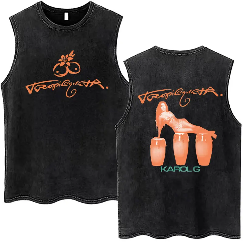 

Sexy Singer Karol G Tropicoqueta 2025 Fashion Washed Tank Tops Mens Womens Casual Aesthetic Hip Hop Vintage Vest Humor Teenagers