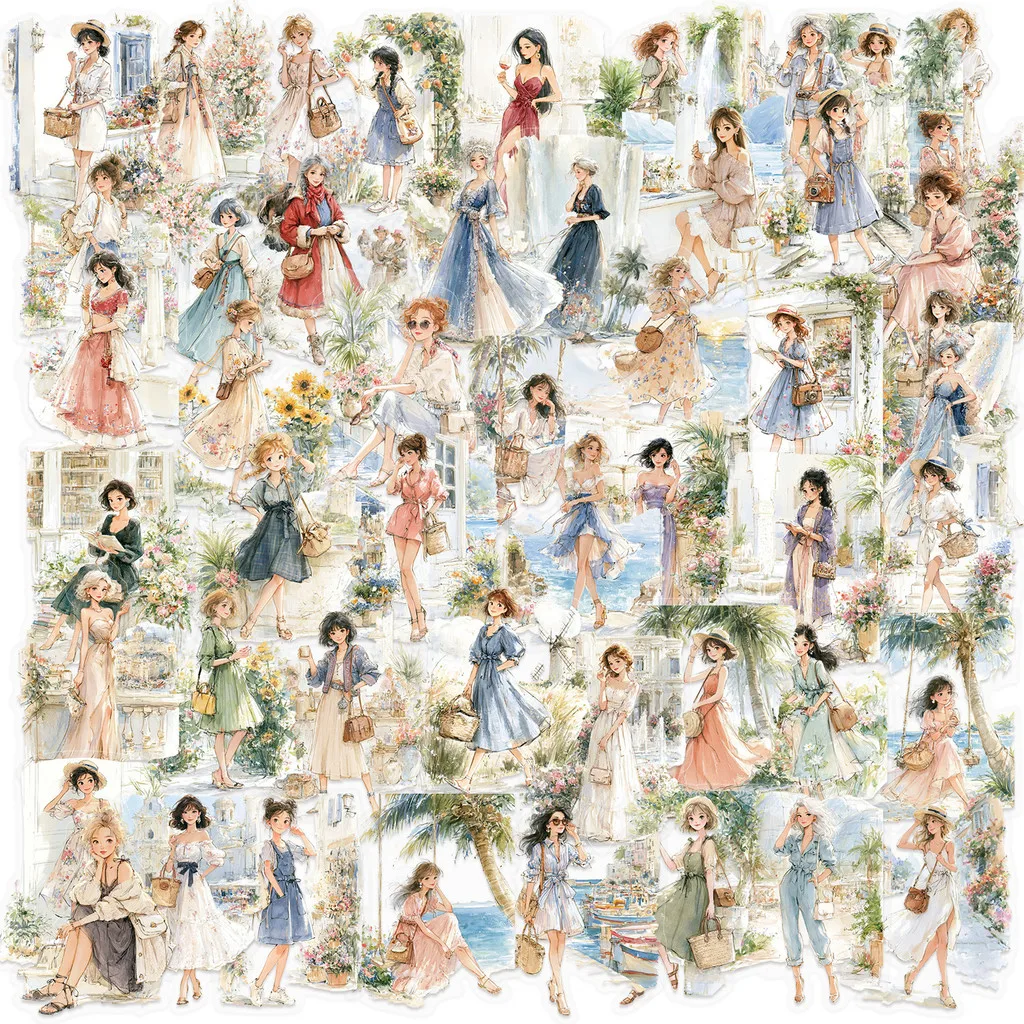 Vintage Holiday Themed Cartoon Sticker Pack 50 Sheets, Waterproof PET Stickers Great for Scrapbook Guitar DIY Anime Worlds Store