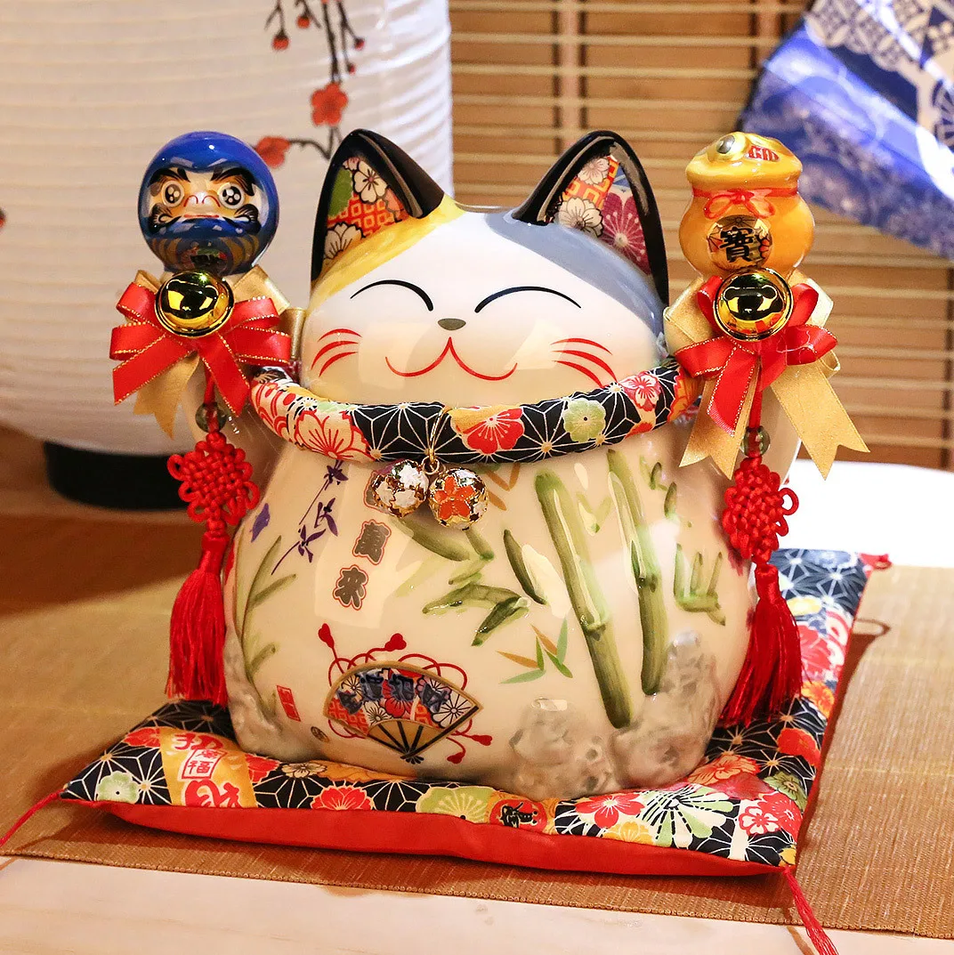 

8 Inch Ceramic Lucky Cat Piggy Bank Sakura Cat Home Decor living room decoration Gift