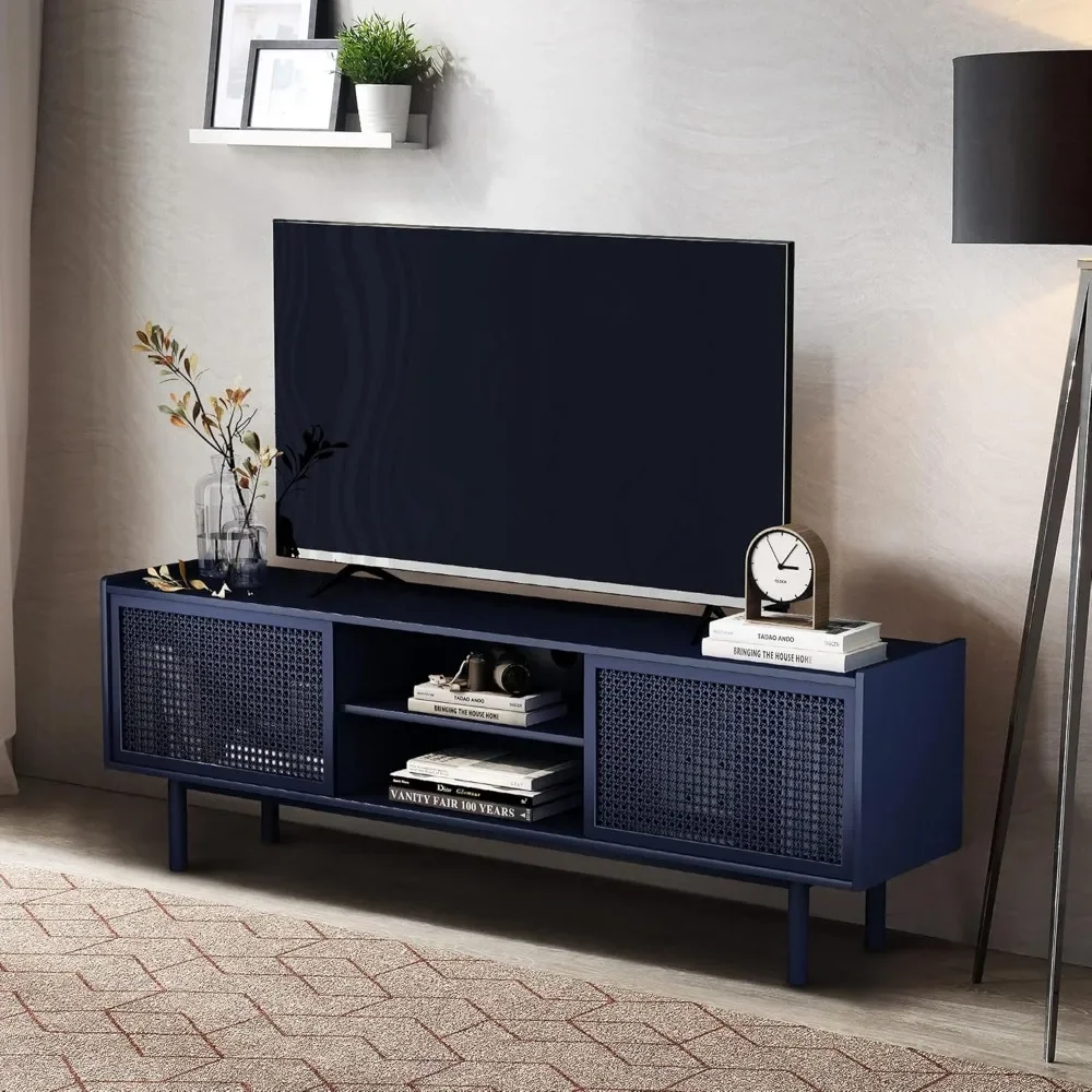 XMSJ TV Stand for TVs Up To 70 Inch, Accent Iron Rattan Storage Cabinet Television Stands Entertainment Center Console Table