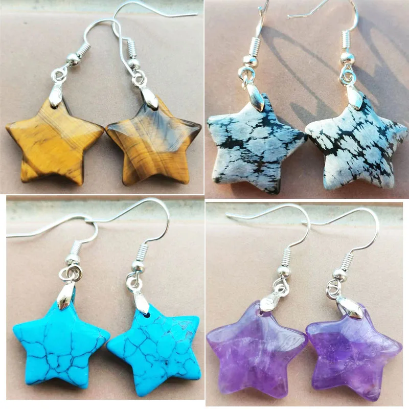 Crystal Howlite Tiger Eye Jaspe Star Women Men Dangle Earring PWFH1170