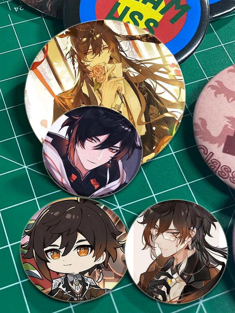 Genshin Impact Zhongli 32/44/58mm Pin for Backpacks Round Plastic Brooches Creative Cartoon Figure Badge Gifts