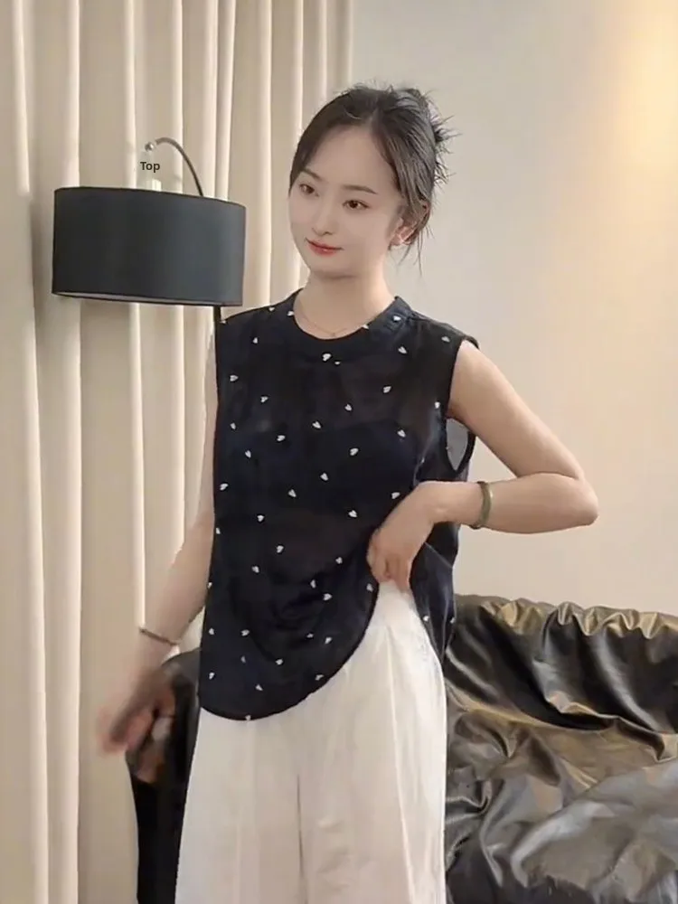 スリム効果ヴィンテージラウンドネスベルハートプリントトップ女性のファイオン夏新着通気性ルーズフィットirt