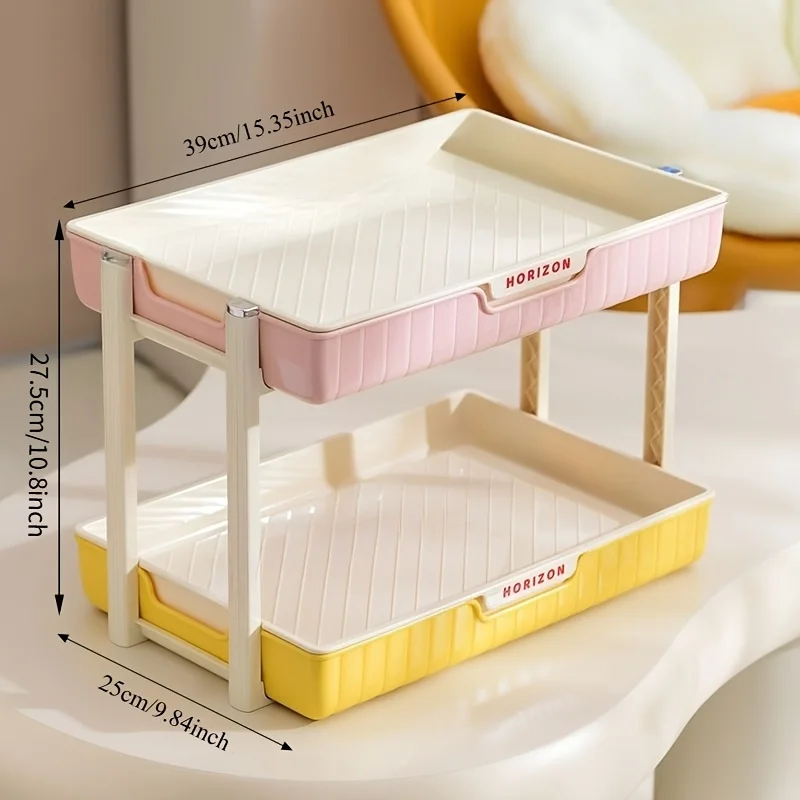 

2-уровневый настольный органайзер со съемным подносом — нескользящий пластиковый органайзер, компактная полка для чашек и чаш, для комнат