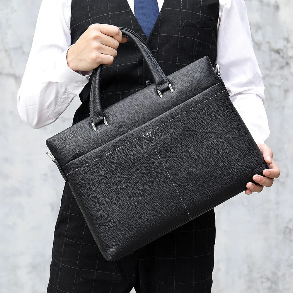

Genuine Leather Men's Briease Busin Handbag Suitable for 4 Inch Laptop Bag Cowhide Crossbody Bag for Men