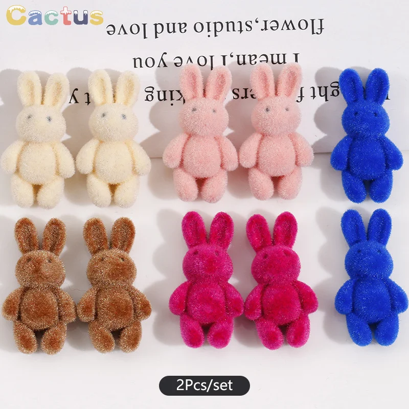 

2Pcs/set Double-sided Flocking Animals Rabbits Resin Dolls Half Hole Pendant DIY Jewelry Earring Keychain Pendant Accessories