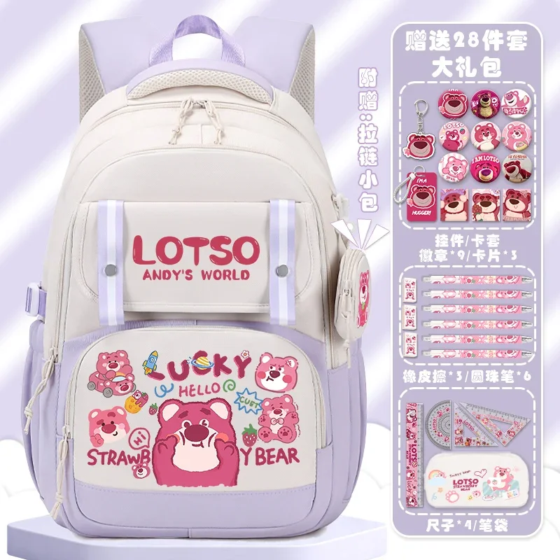 Sanrio-mochila escolar de oso de fresa para niña, mochila ultraligera de viaje, resistente a las manchas, duradera, de gran capacidad