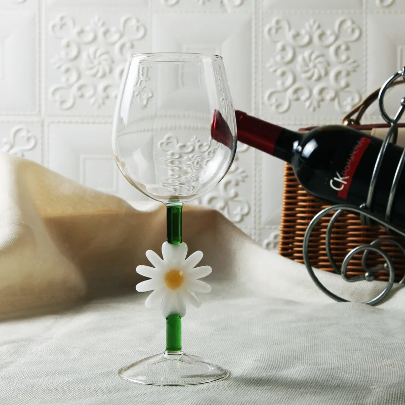 

1 шт., 280 мл, 9 унций, Новое поступление, зеленый бокал для стебля, бокал для красного вина, чашка с ромашкой, белым цветком, милый призрак, декор, красивая посуда