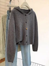 Fashion Hooded Knitted Cardigan For Women Winter New Lazy Style Warm Chic Tops Casual Versatile Long Sleeve Sweater