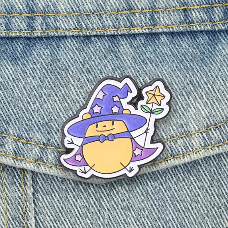 Wizard Duck Emaille-Pins, lila Sternhut, Zauberstab, Broschen, Anstecknadel, Cartoon-Tier-Schmuck, Accessoire, Geschenke für Freunde