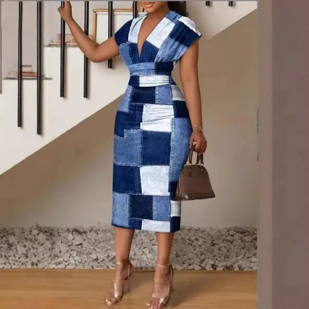 Zomer Bloemenprint V-Ne Lange Dr Hoge Taille Bodycon Dames Grensoverschrijdende Kleding CleanFit Sle Polyester Katoenmix