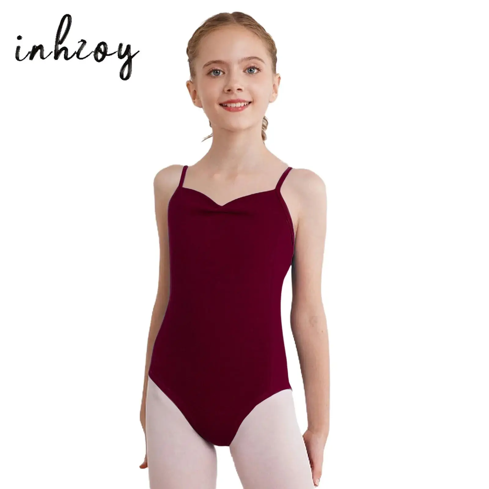 

Girls Ballet Dance Leotard Sleeveless Adjustable Spaghetti Straps Ruched Backless Bodysuit for Gymnastics Practice Performance