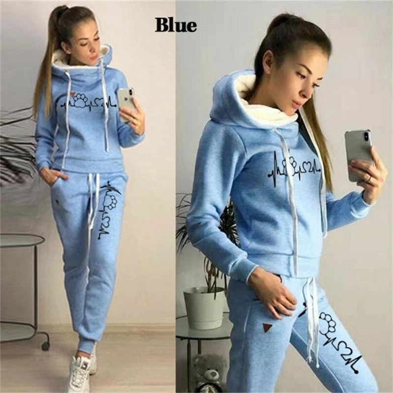 Fashion Women Track Suits Sports Wear Jogging Suits Ladies Hooded Tracksuit Set Clothes Hoodies+Sweatpants Sweat Suits