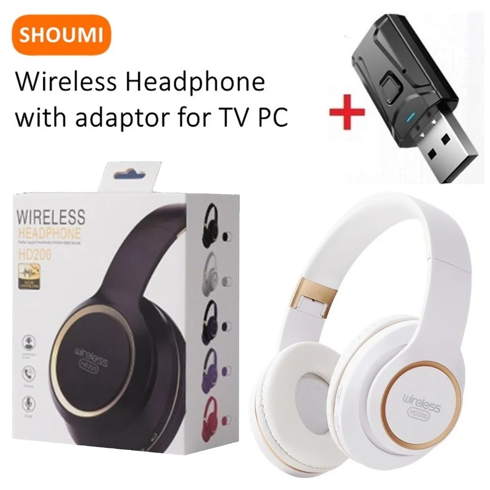 Shoumi Bluetooth Headphones & Wireless Earphones Noise Cancelling Headset Support TF-Card with Bluetooth Adaptor,for TV PC Phone