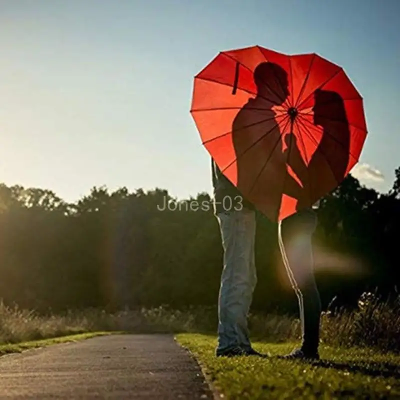 Q6PE Beautiful Accessory Heart Shaped Umbrella with Delicate Lace Trim