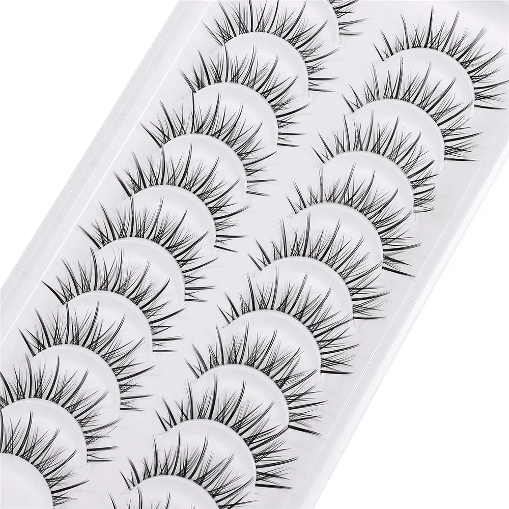 10 أزواج من رموش المنك الصناعية الكورية اليابانية الشائكة مع شريط شفاف رموش صناعية