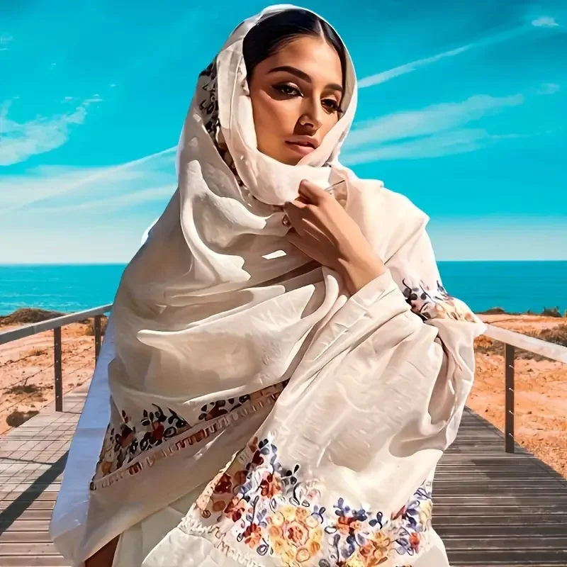 Women's Shawl Travel Ethnic Style Retro Cotton Linen Sun Protection Warmth Sunshade Beach Cape Desert Cape Bohemian Scarf Silk