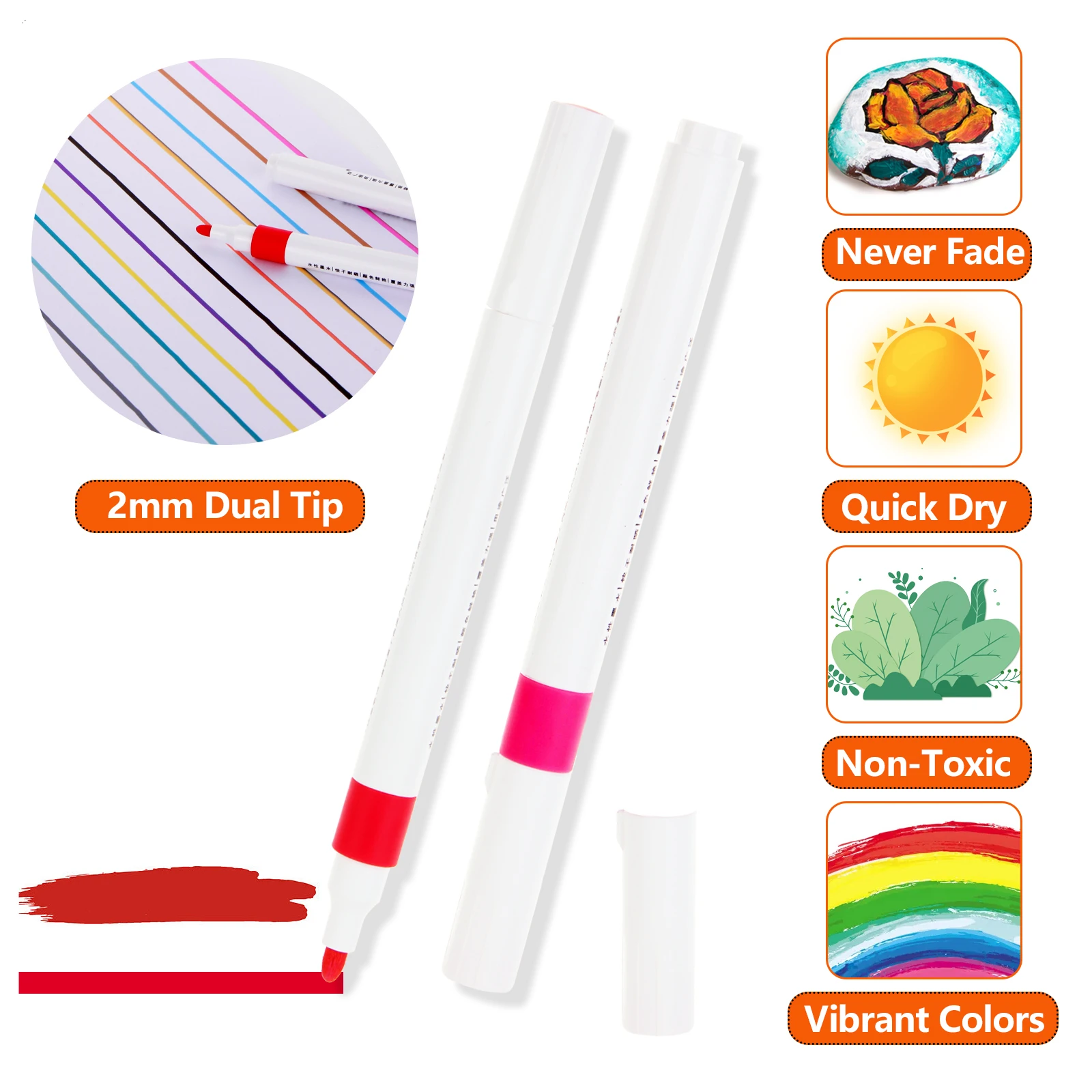 مجموعة أقلام تحديد أكريليك 12-80 لونًا، محمولة من البلاستيك، مجموعة لوحة صخرية للأطفال من السيراميك والزجاج والخشب DIY لوازم فنية للحرف اليدوية