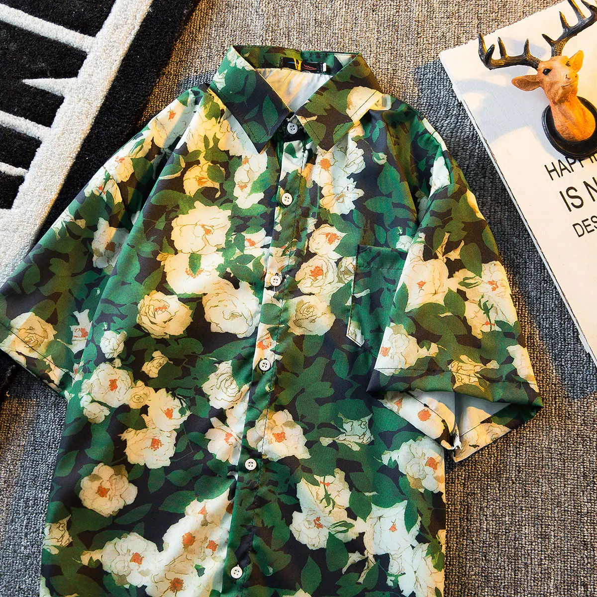 

Men's floral shirt summer Japanese high-end fashion trend oversize couple vacation beach casual shirts for men