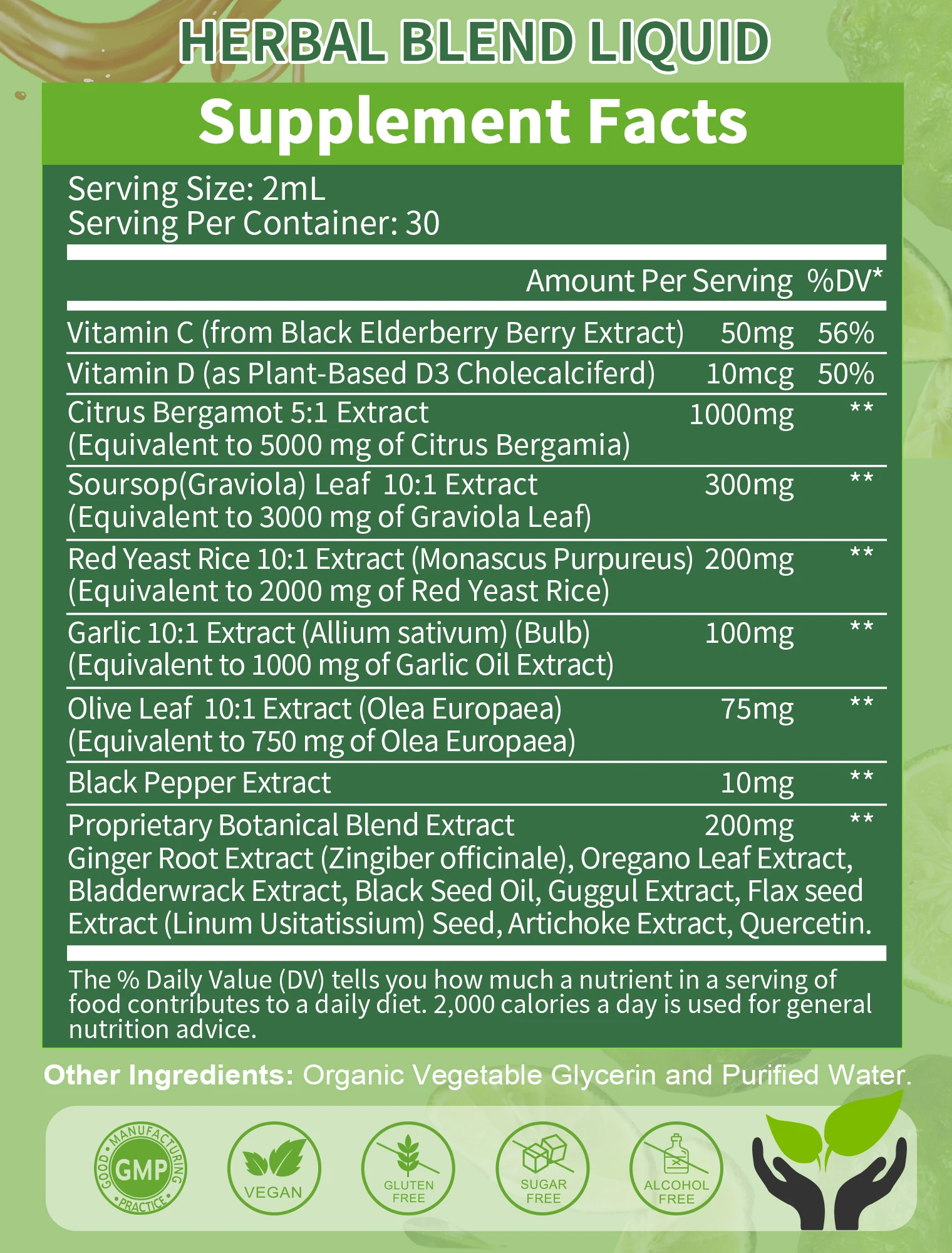 Citrus Bergamot Liquid Drops Natural Supplement with Soursop,Red Yeast Rice,Olive Leaf, High Absorption Support Overall Wellness